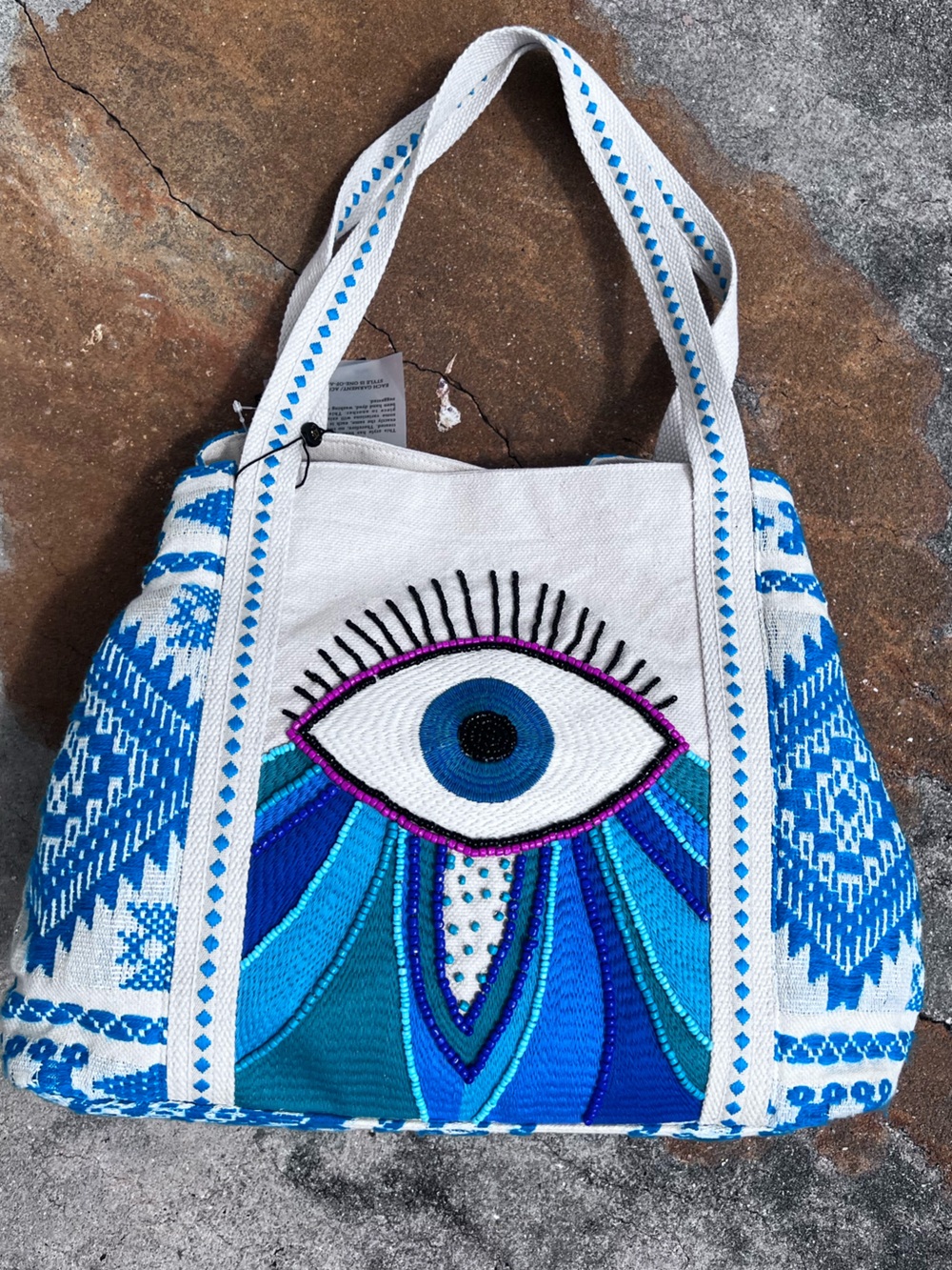 👁️ NWT America & Beyond Beaded Teal Eye Southwest patternTote